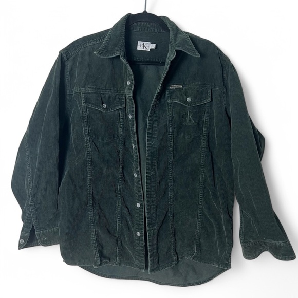 CK Calvin Klein Men’s Vintage Corduroy Button Down Shacket 90s Forest Green Sz M - Picture 1 of 6